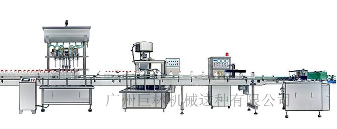 直列式裝機、自動鎖蓋機、鋁箔封口、糨糊貼標(biāo)灌裝線 